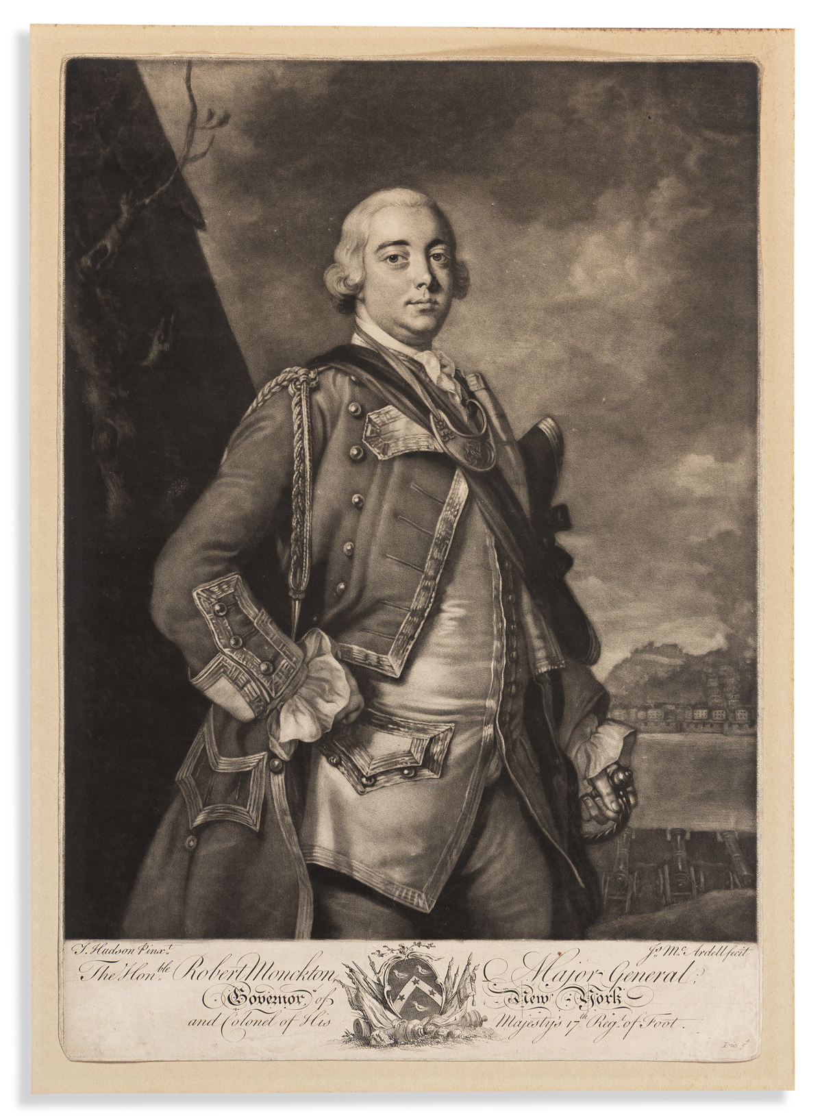 (FRENCH & INDIAN WAR.) James McArdell, engraver; after Hudson. The Honble Robert Monckton, Major General, Governor of New York.